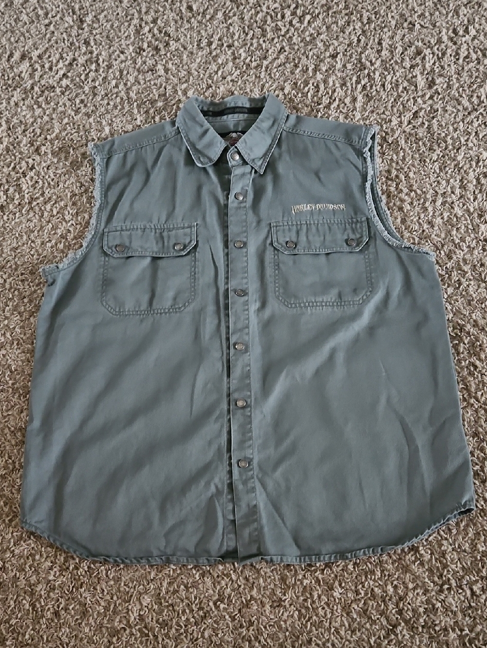 Harley-Davidson Men's Sleeveless Button-Up Shirt - Slate Green
